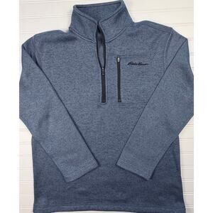 Eddie Bauer Pullover Mens Medium Blue 1/4 Zip Fleece Sweater Knit Chest Pocket